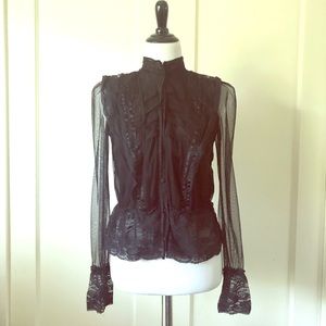 INC Lace High-Collar Top with Flare Cuffs